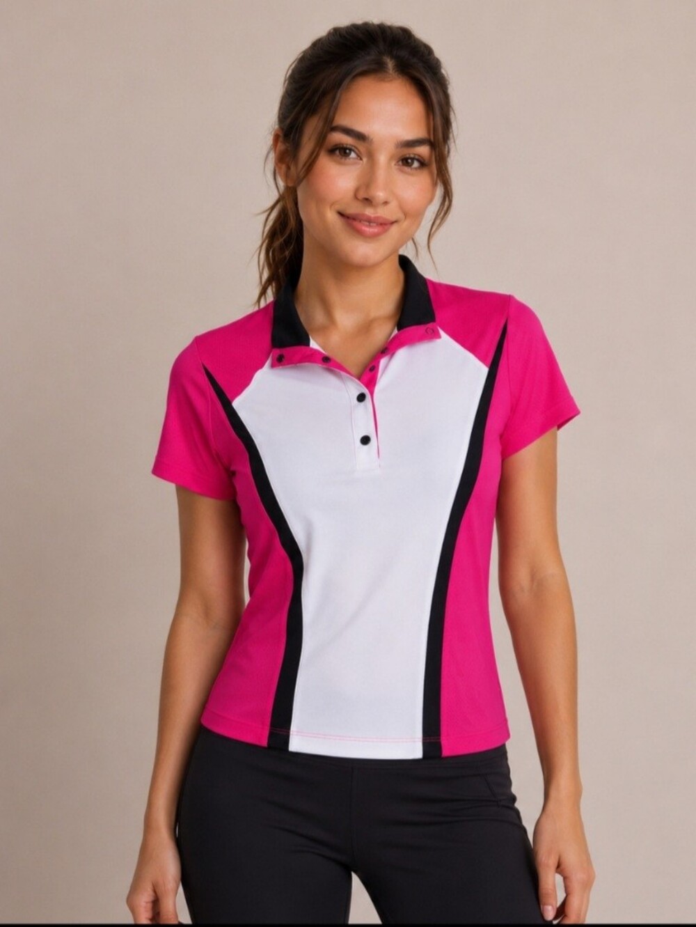 Tail White Label Golf Shirt, Fushia Pink & White with black trim, NWT, Size XS